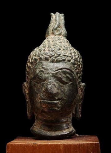 Oud-Aziatisch - Bronzen Boeddha-hoofd - Thailand - Ayutthaya