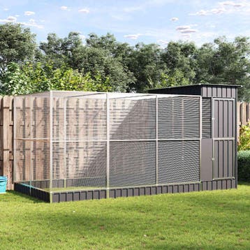vidaXL Volière met verlengstuk zilver 416x203x216 cm staal, Verzenden