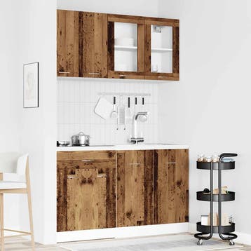 vidaXL 4-delige Keukenkastenset Lyon bewerkt hout oud, Verzenden, Nieuw