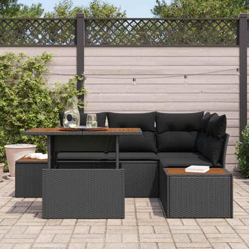 vidaXL Tuinbank Set 5 st Zwart Poly rattan, Verzenden