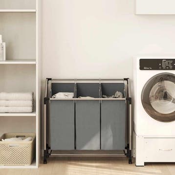 vidaXL Wasmand met wielen 3 vakken grijs, Verzenden, Nieuw