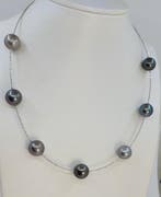 Halsketting - 18 karaat Witgoud - Ronde Tahitiaanse parels, Handtassen en Accessoires, Kettingen, Nieuw