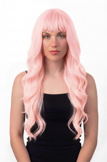 KIMU® Luxe Lange Roze Pruik Slag Rechte Pony Haarwerk met Kr, Ophalen of Verzenden, Nieuw