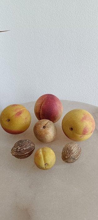 Figuur - Fruitset, decoraties van wit marmer, vintage jaren