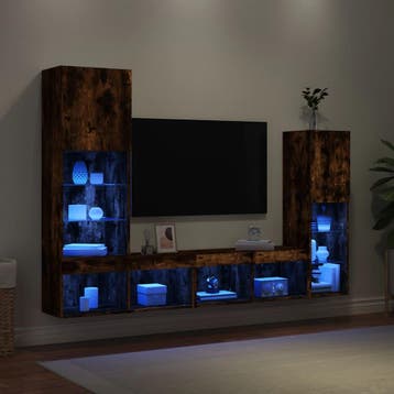 vidaXL 8-delige tv-wandmeubelset met LED bewerkt hout, Verzenden, Nieuw