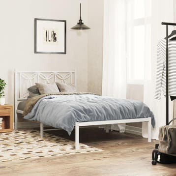vidaXL Bedframe met hoofdbord metaal wit 100x190 cm, Verzenden, Nieuw