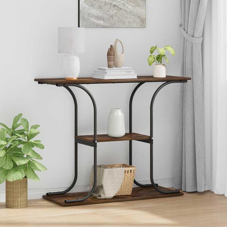 vidaXL Wandtafel met plank Rook Eiken 101 x 35 x 80,5 cm, Huis en Inrichting, Tafels | Bijzettafels, Nieuw, Verzenden