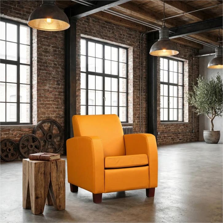Leren fauteuil Joy - Toledo Leem (geel/bruin) - Poten hout, Maison & Meubles, Fauteuils, Enlèvement ou Envoi
