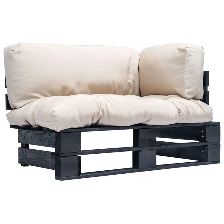 vidaXL Tuinbank pallet met zandkleurige kussens grenenhout, Tuin en Terras, Tuinsets en Loungesets, Nieuw, Verzenden