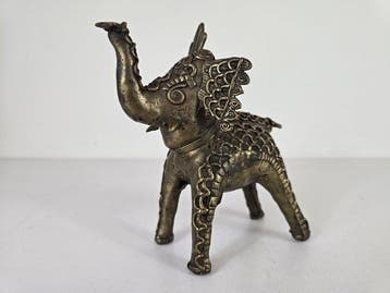 Statue, Tribaal beeld olifant - 15 cm - Bronze