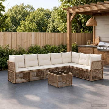 vidaXL Tuinbank Set 8 st Beige poly rattan, Verzenden
