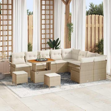 vidaXL Tuinbank Set met kussen 12 pcs Beige poly rattan, Tuin en Terras, Tuinsets en Loungesets, Verzenden, Nieuw