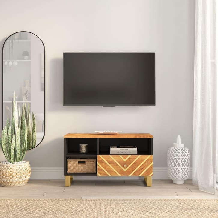 vidaXL Tv-meubel 80x33,5x46 cm massief mangohout bruin en, Maison & Meubles, Armoires | Mobilier de télévision, Envoi