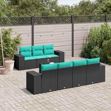 vidaXL 8-delige tuinbankset met kussens, zwart polyrotan, Verzenden, Nieuw