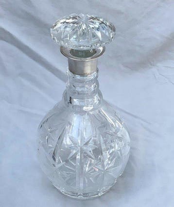 Large Scandinavian Crystal Decanter with 830 Silver Mount -, Antiek en Kunst