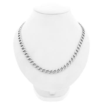 Zilveren robuuste platte gourmetschakel ketting, Handtassen en Accessoires, Kettingen, Ophalen of Verzenden, Gebruikt, Zilver