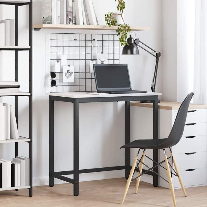 vidaXL Tafel Wit 80 x 50 x 77 cm Engineered hout en staal, Huis en Inrichting, Bureaus, Nieuw, Verzenden