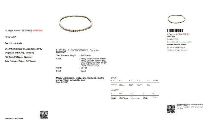 Zonder minimumprijs - Armband - 14 karaat Witgoud - 5.07ct., Bijoux, Sacs & Beauté, Bracelets