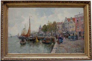 Karl Wagner (1839-1923) - Dutch harbour scene