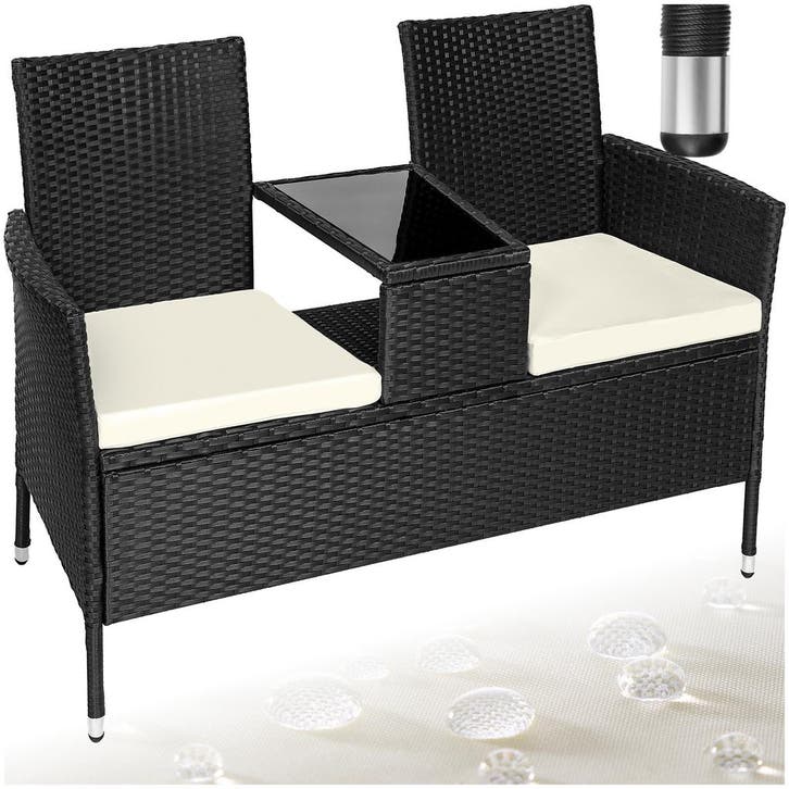 Wicker tuinbank met tafel - zwart/beige, Jardin & Terrasse, Ensembles de jardin, Envoi
