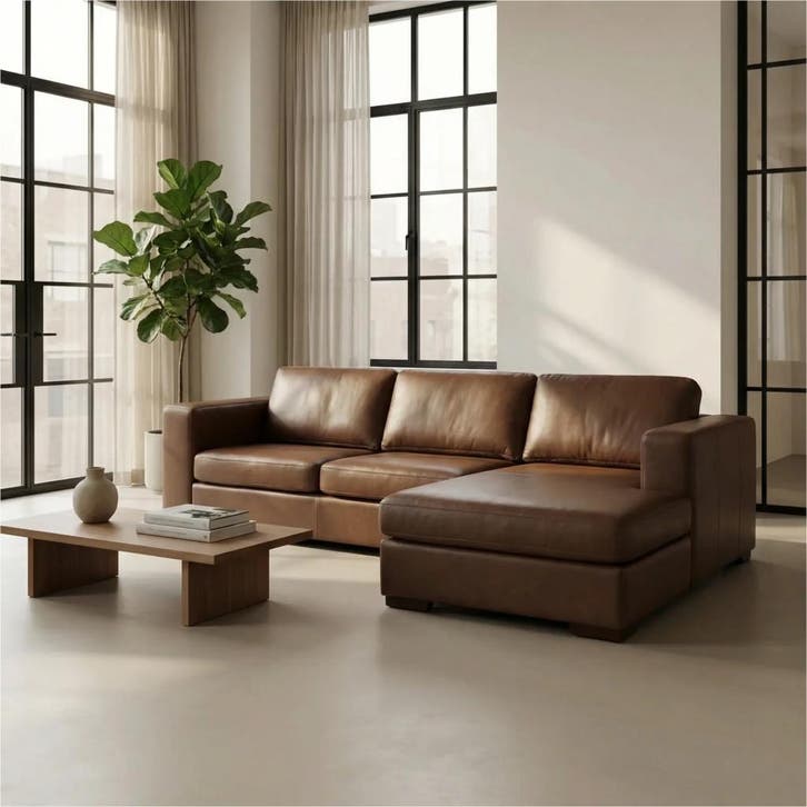 Leren hoekbank Flow - 2,5 zits arm links + longchair rechts, Huis en Inrichting, Zetels | Zetels, 250 tot 300 cm, 75 tot 100 cm