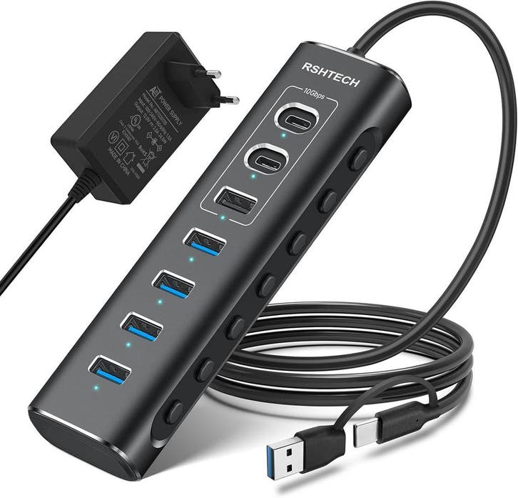 RSHTECH 7-Poorts USB Hub | Retour deal | Sla je slag, Computers en Software, Dockingstations, Laptop, Zo goed als nieuw, USB-hub
