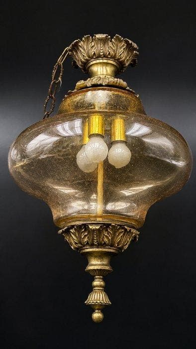 Plafondlamp - Glas, Brons, Messing, Antiek en Kunst, Antiek | Verlichting
