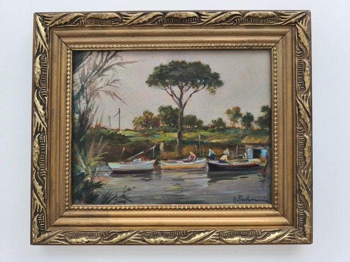 Antonio Padovani (XX) - Pescatori sul Garigliano, Antiek en Kunst, Kunst | Schilderijen | Klassiek