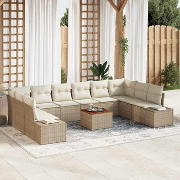 vidaXL Tuinbank Set met opslag 11 pcs Beige en wit, Verzenden