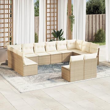 vidaXL 12-delige Loungeset met kussens poly rattan beige, Verzenden, Nieuw, Loungeset