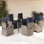 vidaXL 7-delige Tuinset met kussens poly rattan grijs, Verzenden, Nieuw, Tuinset