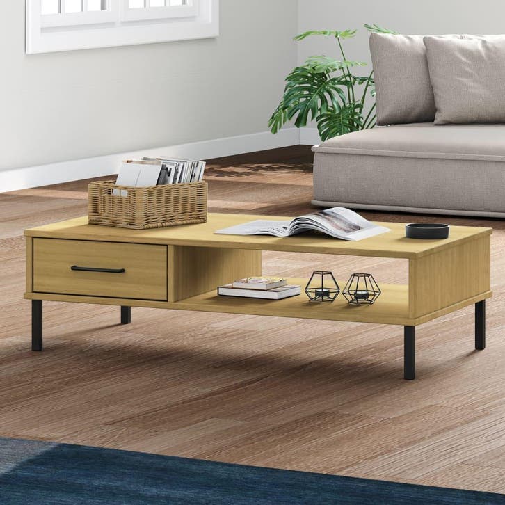 vidaXL Salontafel met metalen poten OSLO massief grenenhout, Huis en Inrichting, Tafels | Salontafels, Nieuw, Verzenden