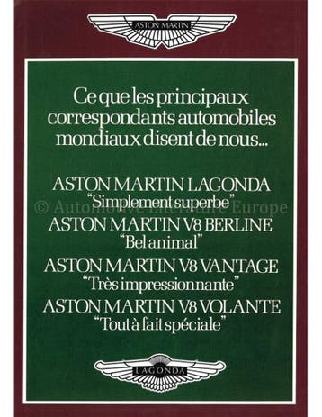 1982 ASTON MARTIN V8 SALOON | VANTAGE | VOLANTE BROCHURE, Nieuw