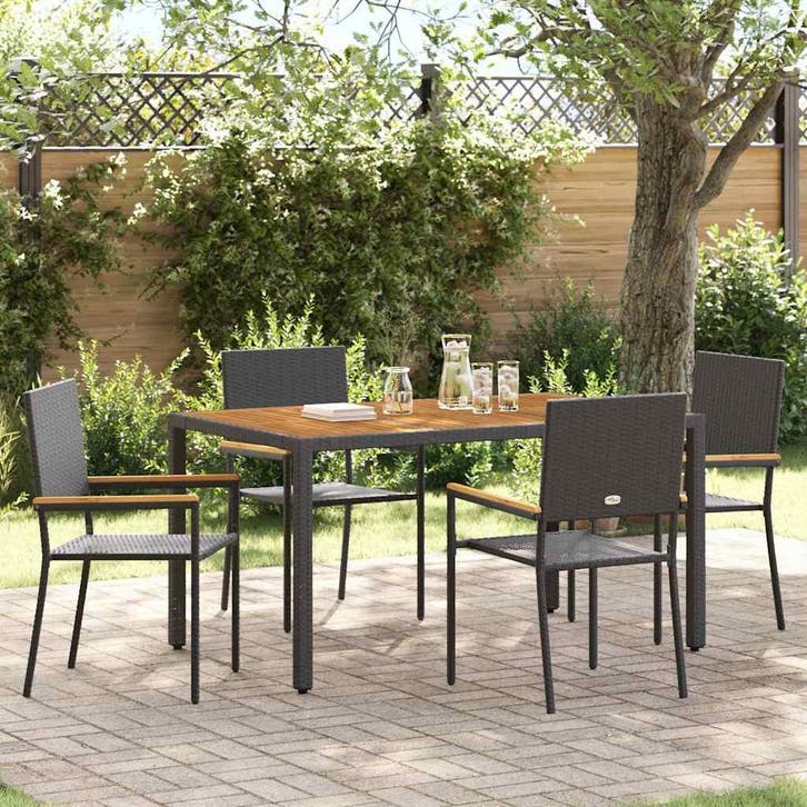 vidaXL Tuin Eettafel Set 5 pcs Zwart poly rattan, Tuin en Terras, Tuinstoelen, Nieuw, Verzenden