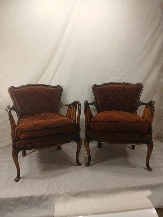 Fauteuil (2) - Bois gravé, Velluta, Antiek en Kunst, Curiosa en Brocante