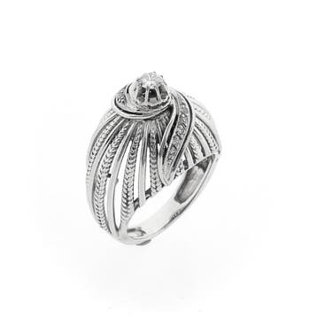 Witgouden statementring met diamanten; 0,17 ct., Handtassen en Accessoires, Ringen, Gebruikt, Ophalen of Verzenden, 17 tot 18