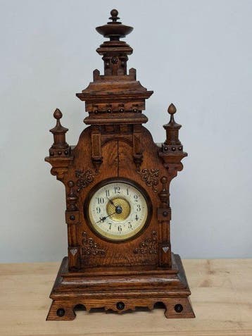 Tafelklok - Antiek - Eik - 1850-1900 - Tafelklok Met wekker, Antiek en Kunst, Antiek | Klokken