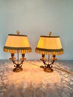 Lamp (2) - Brons, Textiel, Messing - Dubbele kroonluchter., Antiek en Kunst, Curiosa en Brocante