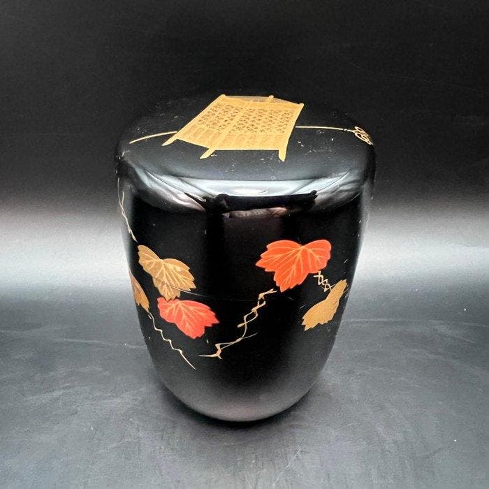 Kousai laque noire Natsume grand avec treillis doré et Raden, Antiquités & Art, Antiquités | Autres Antiquités