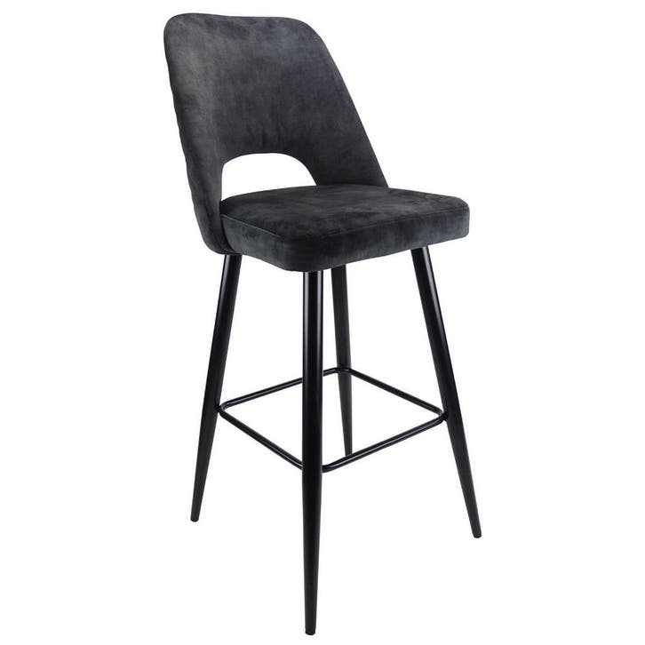 Barkruk | Fluweel/Metaal | Antraciet | Zwarte Poten |, Zakelijke goederen, Horeca | Keukenapparatuur, Nieuw in verpakking, Verzenden