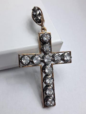Hanger - 19.2 kt. Geel goud Natuurlijke edelsteen - kruis