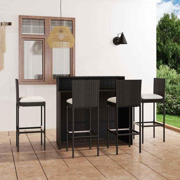 vidaXL 5-delige Tuinbarset met kussens zwart, Tuin en Terras, Verzenden, Nieuw