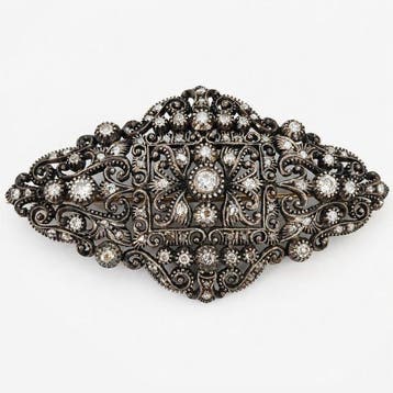 Broche - 19.2 kt. Geel goud, Zilver - 1.29ct. tw. Diamant