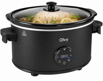 Slowcooker met Timer - 6L - Glazen deksel - Zwart - Olvy, Electroménager, Verzenden