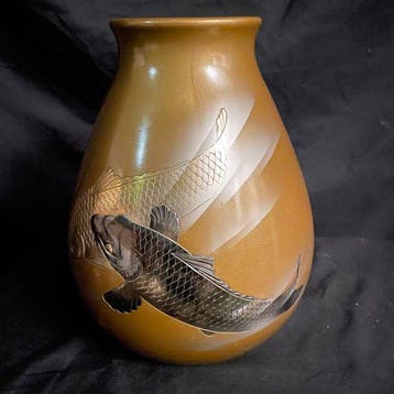 Vase balustre - Bronze - Japon - Grand koi en bronze de
