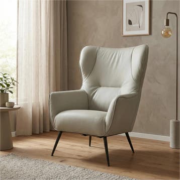 Leren fauteuil Flair - Toledo Perle (lichtgrijs), Eigentijds, Modern, Retro, Romantisch, Nieuw, Ophalen of Verzenden, 75 tot 100 cm