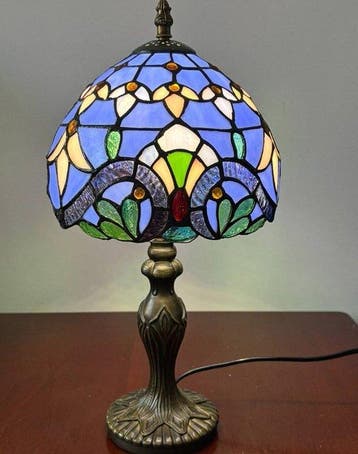 Lamp - Glas - Blauwe bloemige accentlamp