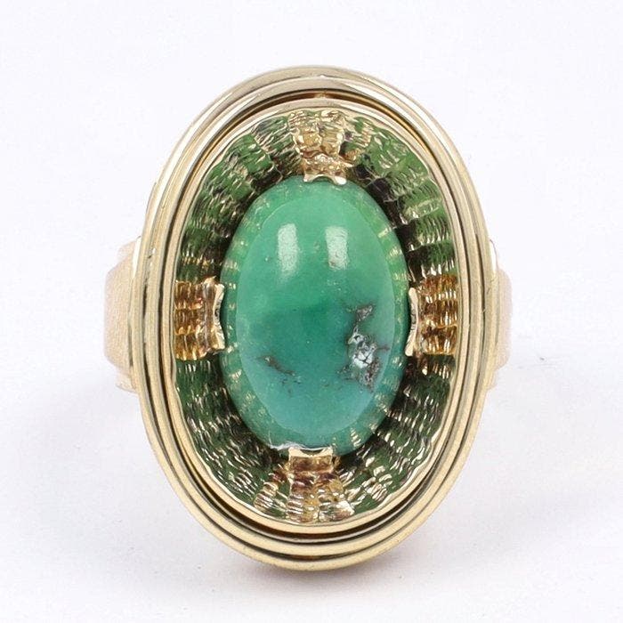 Bague - 12 carats Or jaune Turquoise, Handtassen en Accessoires, Ringen