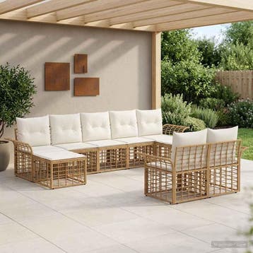 vidaXL Buiten bank set 9 pcs Natuurlijk en Crème Wit, Verzenden, Nieuw