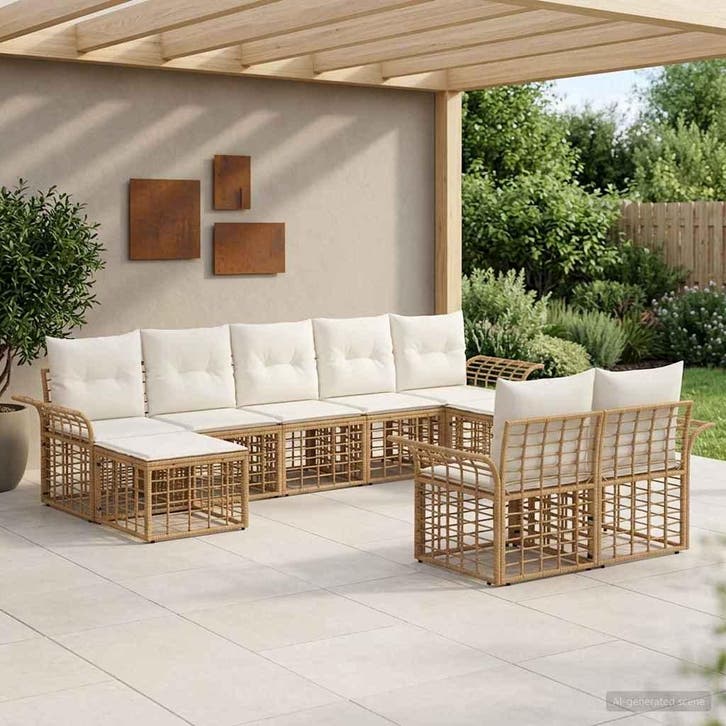 vidaXL Buiten bank set 9 pcs Natuurlijk en Crème Wit, Tuin en Terras, Tuinsets en Loungesets, Nieuw, Verzenden